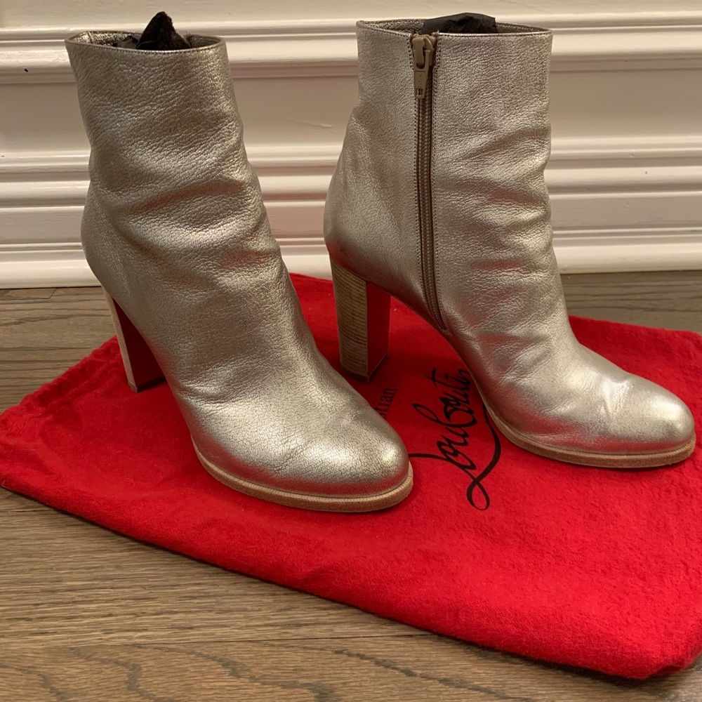 Christian Louboutin Adox 85 Silver Booties, 38